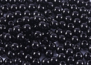 BD224 - 100 pcs. 6mm Black Acrylic Pearl Imitation Round Beads - Hole Size: 1mm