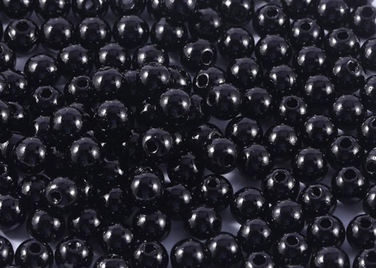 BD224 - 100 pcs. 6mm Black Acrylic Pearl Imitation Round Beads - Hole Size: 1mm