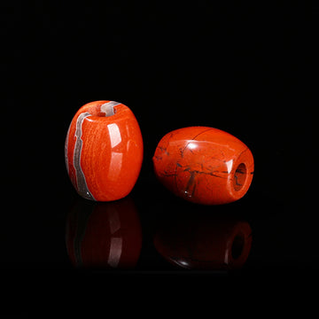BD228 - 3 pcs Red Jasper Smooth Gemstone Natural Stone Barrel Spacer Beads - 18mm x 15mm - Large Hole: 6mm - Fits European Cords and Paracord!