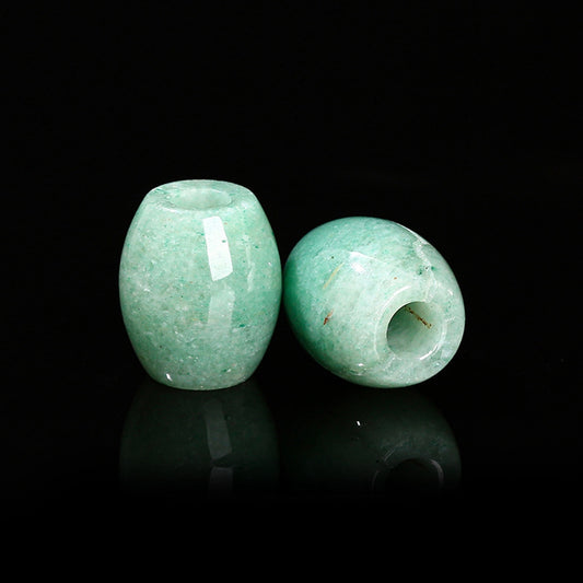 BD229 - 3 pcs Green Aventurine Smooth Gemstone Natural Stone Barrel Spacer Beads - 18mm x 15mm - Large Hole: 6mm - Fits European Cords and Paracord!