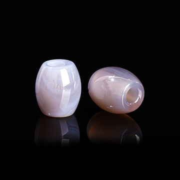 BD235 - 3 pcs Gray Agate Smooth Gemstone Natural Stone Barrel Spacer Beads - 18mm x 15mm - Large Hole: 6mm - Fits European Cords and Paracord!