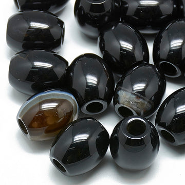BD236 - 2 pcs Black Agate Smooth Gemstone Natural Stone Barrel Spacer Beads - 18mm x 15mm - Large Hole: 6mm - Fits European Cords and Paracord! (Copy)