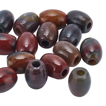 BD243 - 3 pcs Indian Agate Smooth Gemstone Natural Stone Barrel Spacer Beads - 16mm x 12mm - Large Hole: 4.5mm - Fits European Cords and Paracord!
