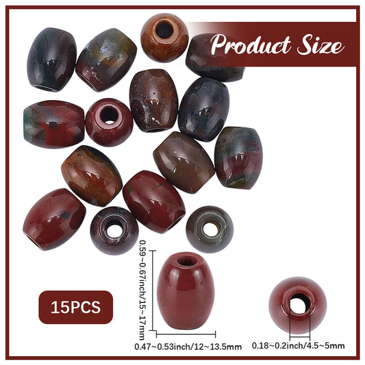 BD243 - 3 pcs Indian Agate Smooth Gemstone Natural Stone Barrel Spacer Beads - 16mm x 12mm - Large Hole: 4.5mm - Fits European Cords and Paracord!