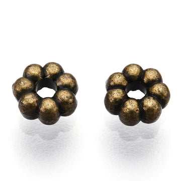 BD266 - 100 pcs Antique Bronze Snowflake Daisy Spacer Beads- 4.5mm x 1.5mm - Hole Size: 1mm