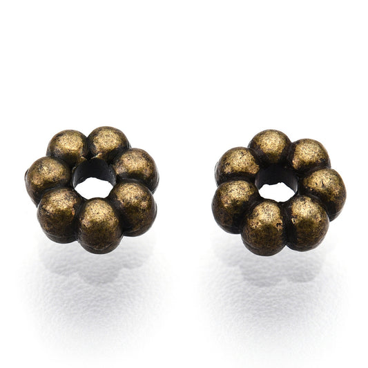 BD266 - 100 pcs Antique Bronze Snowflake Daisy Spacer Beads- 4.5mm x 1.5mm - Hole Size: 1mm