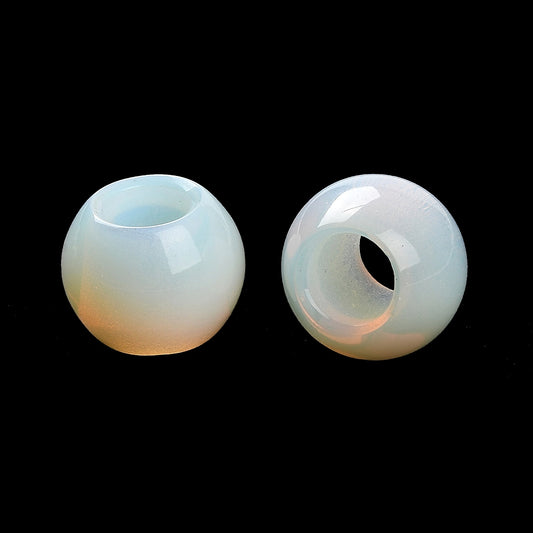 BD280 - 10 pcs White Smooth Gemstone Natural Stone Round Spacer Beads - Opalite - 12mm - Large Hole: 5.5mm - Fits European Cords and Paracord!