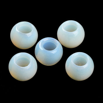 BD280 - 10 pcs White Smooth Gemstone Natural Stone Round Spacer Beads - Opalite - 12mm - Large Hole: 5.5mm - Fits European Cords and Paracord!
