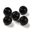 BD293 - 10 pcs Black Smooth Gemstone Natural Stone Round Spacer Beads - Agate - 12mm - Large Hole: 5.5mm - Fits European Cords and Paracord!