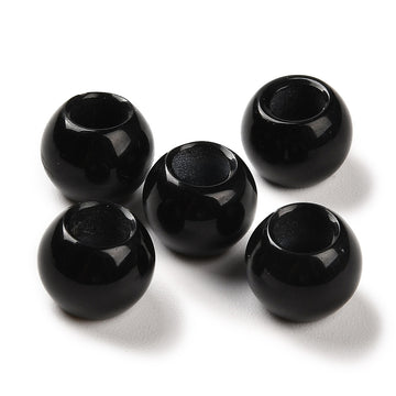BD293 - 10 pcs Black Smooth Gemstone Natural Stone Round Spacer Beads - Agate - 12mm - Large Hole: 5.5mm - Fits European Cords and Paracord!