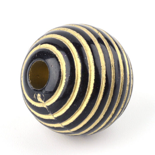 BD299 - 60 pcs Gold and Black Acrylic Round Striped Spacer Beads - 19mm - Fits Paracord and European Cords! Hole Size: 5mm