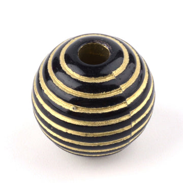 BD299 - 60 pcs Gold and Black Acrylic Round Striped Spacer Beads - 19mm - Fits Paracord and European Cords! Hole Size: 5mm