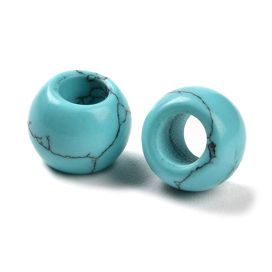 BD307 - 10 pcs Synthetic Turquoise Smooth Round Spacer Beads - 12mm - Large Hole: 5.5mm - Fits European Cords and Paracord!