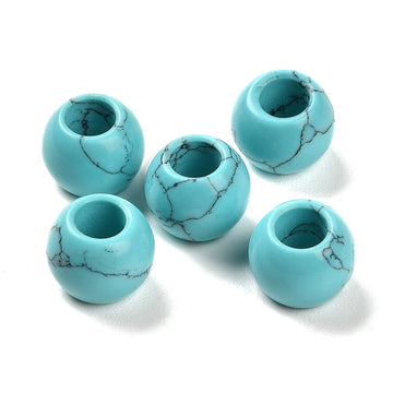 BD307 - 10 pcs Synthetic Turquoise Smooth Round Spacer Beads - 12mm - Large Hole: 5.5mm - Fits European Cords and Paracord!