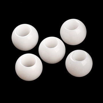 BD329 - 10 pcs White Smooth Gemstone Natural Stone Round Spacer Beads - Jade - 12mm - Large Hole: 5.5mm - Fits European Cords and Paracord!
