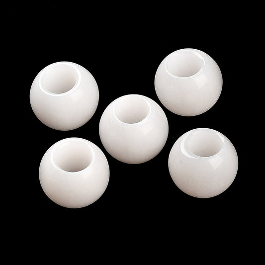 BD329 - 10 pcs White Smooth Gemstone Natural Stone Round Spacer Beads - Jade - 12mm - Large Hole: 5.5mm - Fits European Cords and Paracord!