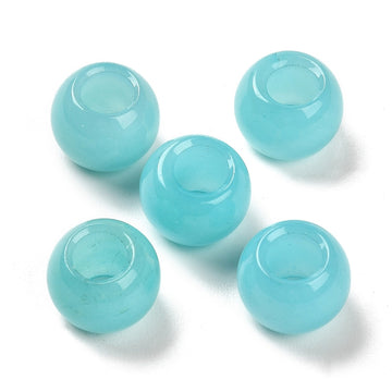 BD348 - 10 pcs Blue Smooth Gemstone Natural Stone Round Spacer Beads - Jade - 12mm - Large Hole: 5.5mm - Fits European Cords and Paracord!