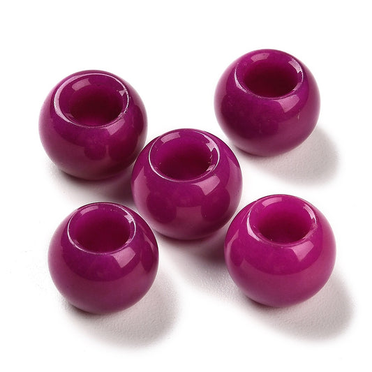 BD375 - 10 pcs Pink Smooth Gemstone Natural Stone Round Spacer Beads - Jade - 12mm - Large Hole: 5.5mm - Fits European Cords and Paracord!