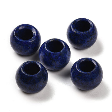 BD382 - 10 pcs Synthetic Blue Lapis Lazuli Smooth Round Spacer Beads - 12mm - Large Hole: 5.5mm - Fits European Cords and Paracord!