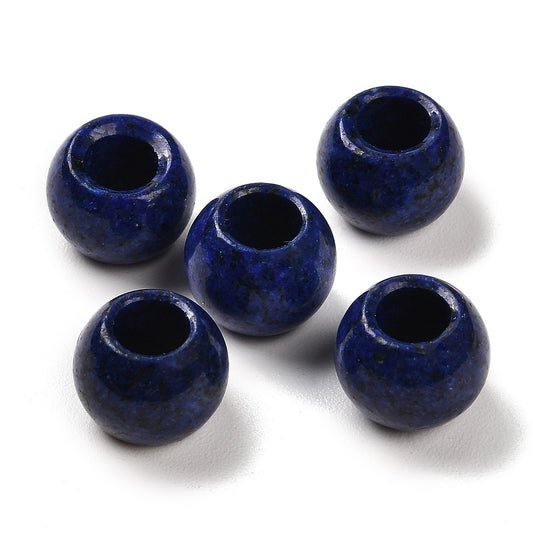 BD382 - 10 pcs Synthetic Blue Lapis Lazuli Smooth Round Spacer Beads - 12mm - Large Hole: 5.5mm - Fits European Cords and Paracord!