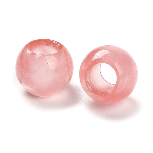 BD395 - 10 pcs Pink Smooth Gemstone Natural Stone Round Spacer Beads - Cherry Quartz - 12mm - Large Hole: 5.5mm - Fits European Cords and Paracord!