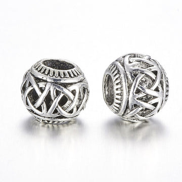 BD408 - 10 pcs Antique Silver Filigree Metal Rondelle Ball Spacer Beads - 10.5mm - Large Hole: 5mm - Fits European Cords and Paracord!