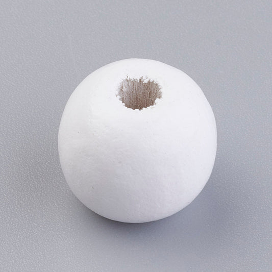 BD413 - 100 pcs White Wooden Wood Round Spacer Beads – 14mm - Hole: 3.5mm