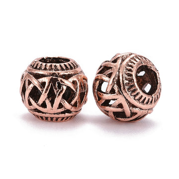 BD428 - 10 pcs Antique Copper Filigree Metal Rondelle Ball Spacer Beads - 10.5mm - Large Hole: 5mm - Fits European Cords and Paracord!