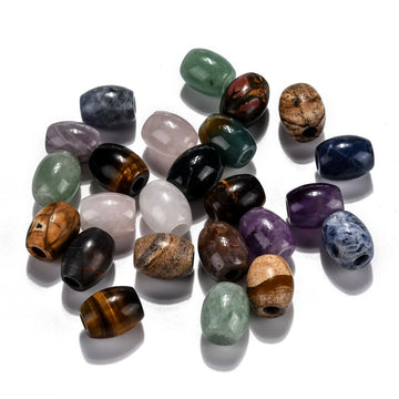 BD434 - 10 pcs Mix of Smooth Gemstone Natural Stone Barrel Spacer Beads - 16mm x 12mm - Large Hole: 4.5mm - Fits European Cords and Paracord!
