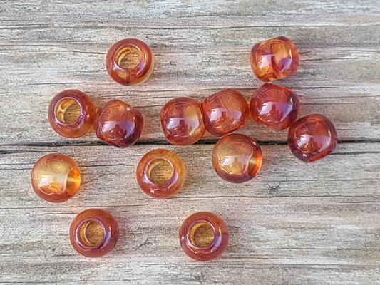 BD440 - 100 pcs Amber Acrylic Imitation Gemstone Rondelle Ball Spacer Beads - 10mm - Large Hole: 5mm - Fits European Cords and Paracord!