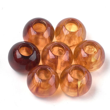 BD440 - 100 pcs Amber Acrylic Imitation Gemstone Rondelle Ball Spacer Beads - 10mm - Large Hole: 5mm - Fits European Cords and Paracord!