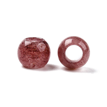 BD441 - 10 pcs Pink Strawberry Quartz - Natural Gemstone - 10mm - Large Hole: 5mm - Fits European Cords and Paracord!