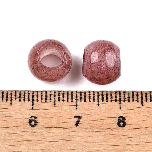 BD441 - 10 pcs Pink Strawberry Quartz - Natural Gemstone - 10mm - Large Hole: 5mm - Fits European Cords and Paracord!