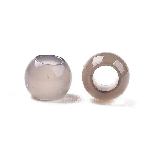 BD448 - 10 pcs Gray Agate - Natural Gemstone - 10mm - Large Hole: 5mm - Fits European Cords and Paracord!