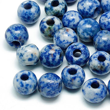 BD449 - 10 pcs Blue Spot Jasper Agate - Natural Gemstone - 12mm - Large Hole: 5mm - Fits European Cords and Paracord!