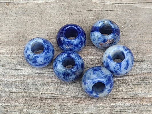 BD449 - 10 pcs Blue Spot Jasper Agate - Natural Gemstone - 12mm - Large Hole: 5mm - Fits European Cords and Paracord!