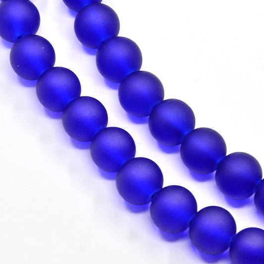 BD450 - 4mm Cobalt Blue Frosted Glass Round Beads - 31.4" strand (80cm) - Approx 200 beads per strand - Hole Size: 1.1mm