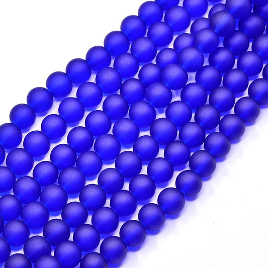 BD450 - 4mm Cobalt Blue Frosted Glass Round Beads - 31.4" strand (80cm) - Approx 200 beads per strand - Hole Size: 1.1mm