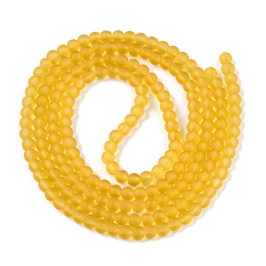 BD451 - 4mm Yellow Frosted Glass Round Beads - 31.4" strand (80cm) - Approx 200 beads per strand - Hole Size: 1.1mm