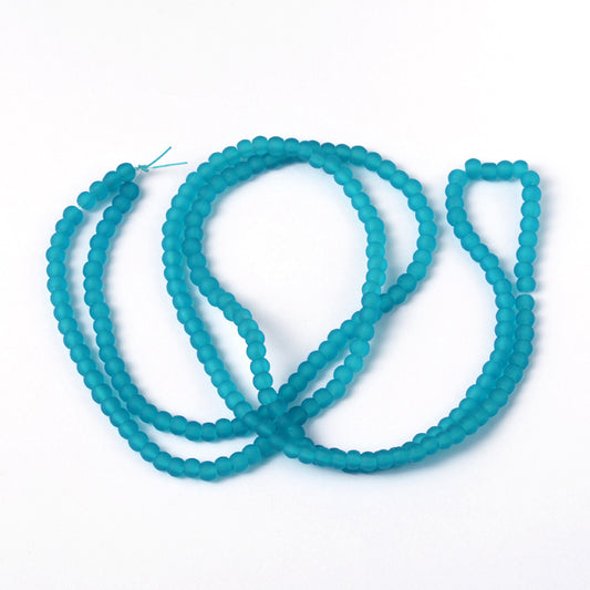 BD457 - 4mm Aqua Blue Frosted Glass Round Beads - 31.4" strand (80cm) - Approx 200 beads per strand - Hole Size: 1.1mm