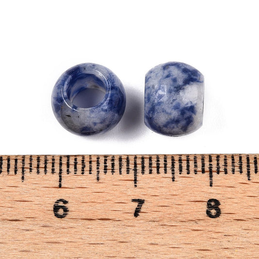 BD462 - 10 pcs Blue Spot Jasper Agate - Natural Gemstone - 10mm - Large Hole: 5mm - Fits European Cords and Paracord!