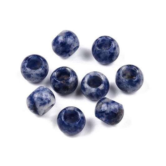 BD462 - 10 pcs Blue Spot Jasper Agate - Natural Gemstone - 10mm - Large Hole: 5mm - Fits European Cords and Paracord!