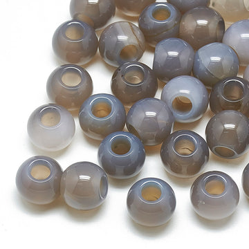 BD464 - 10 pcs Gray Agate - Natural Gemstone - 12mm - Large Hole: 5mm - Fits European Cords and Paracord!