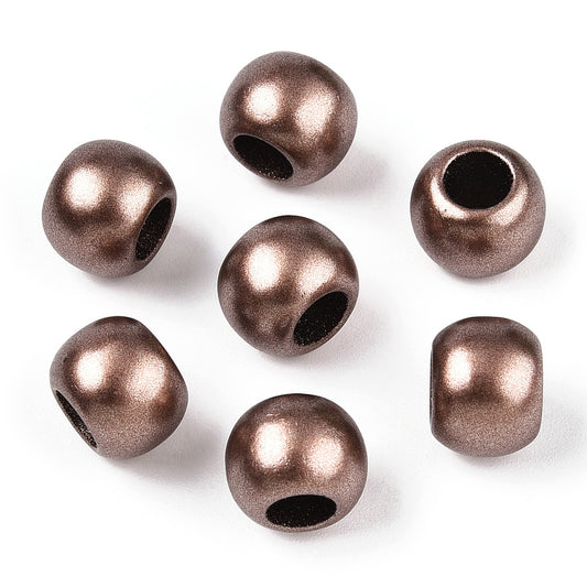 BD467 - 100 pcs Ash Brown Matte Acrylic Smooth Ball Spacer Beads - 10mm - Large Hole: 4.8mm - Fits European Cords and Paracord!