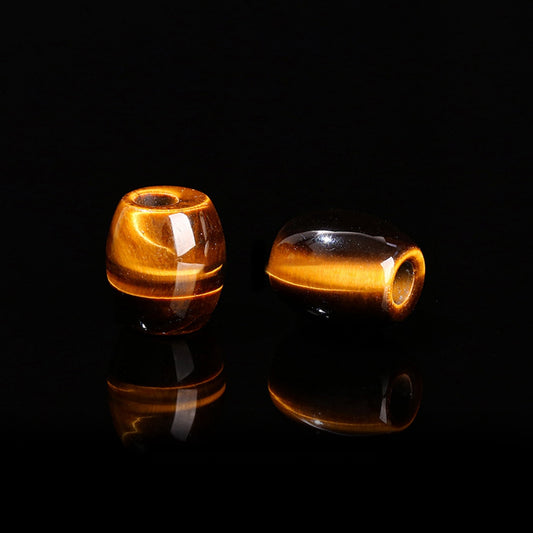 BD493 - 3 pcs Tiger Eye Smooth Gemstone Natural Stone Barrel Spacer Beads - 18mm x 15mm - Large Hole: 6mm - Fits European Cords and Paracord!