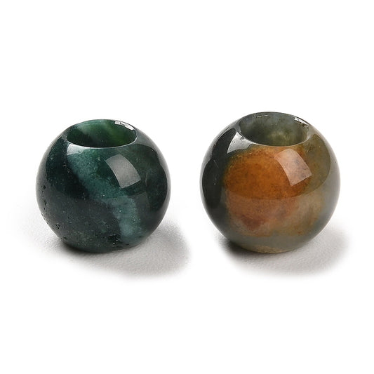 BD541 - 10 pcs Mix of Smooth Gemstone Natural Stone Round Spacer Beads - Indian Agate - 12mm - Large Hole: 5.5mm - Fits European Cords and Paracord!