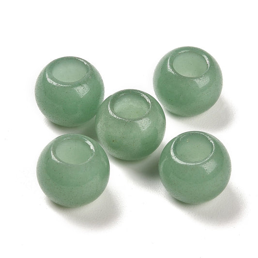 BD545 - 10 pcs Green Smooth Gemstone Natural Stone Round Spacer Beads - Aventurine - 12mm - Large Hole: 5.5mm - Fits European Cords and Paracord!