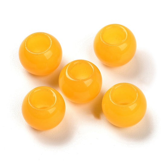 BD546 - 10 pcs Yellow Smooth Gemstone Natural Stone Round Spacer Beads - Topaz Jade - 12mm - Large Hole: 5.5mm - Fits European Cords and Paracord!