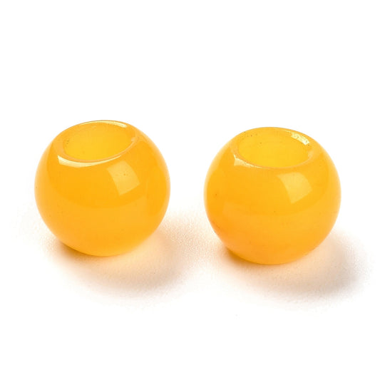 BD546 - 10 pcs Yellow Smooth Gemstone Natural Stone Round Spacer Beads - Topaz Jade - 12mm - Large Hole: 5.5mm - Fits European Cords and Paracord!