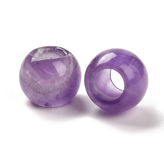 BD548 - 10 pcs Purple Smooth Gemstone Natural Stone Round Spacer Beads - Amethyst - 12mm - Large Hole: 5.5mm - Fits European Cords and Paracord!